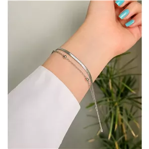 دستبند استیل زنانه دو ردیفه ماری و خلخال