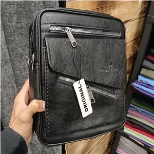 کیف دوشی اسپرت مردانه چرم مصنوعی طرح دیوید جونز مشکی و عسلی و قهوهای