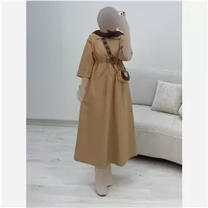 پیراهن لنین سالومه بلند گت دار مناسب بارداری و شیردهی سایز فری 38 تا 46 بهار