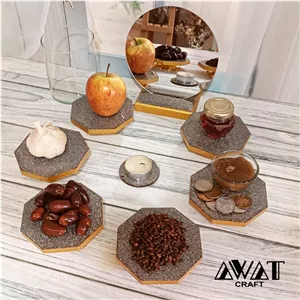 هفت سین چوب و رزین پایه دار 12 تکه نقره ای - صنایع دستی آوات