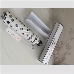 چتر اتوماتیک برند چنل CHANEL ضد باد با پارچه نانو و جعبه کادویی رنگ کرم نخودی