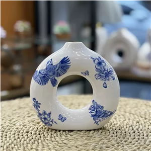 گلدان سرامیکی دونات چکاوک آبی سایز کوچک