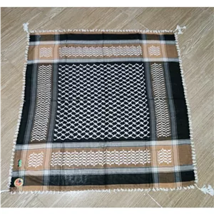 چفیه عربی اصل رنگ نسکافه ای - مشکی کد 08
