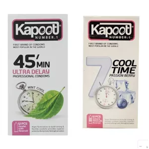 کاندوم تاخیری کاپوت مدل 45min بسته 12 عددی به همراه کاندوم خنک کننده کاپوت مدل cool time بسته 12 عددی