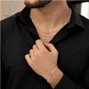 ست گردنبند و دستبند نقره مردانه مدل فیگارو کد 5251 