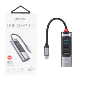 هاب 5 پورت Yesido Type-C مدل HB23 100W - خاکستری