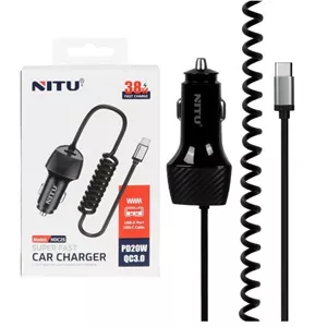 شارژر فندکی فست و PD تک پورت NITU مدل NDC25 38W بهمراه کابل متصل Type-C - مشکی