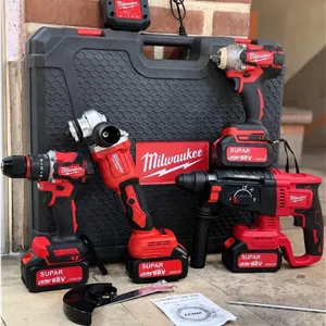 مجموعه ست 4 عددی 4 باطری دریل و بکس و مینی فرز و بتن کن سه کاره شارژی براشلس میلواکی MILWAUKEE مدل 4PCS