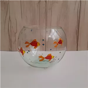 تنگ ماهی  بزرگ طرح ماهی نقاشی شده و کار دست تکنیک ویترای ضد اب و قابل شست و شو 