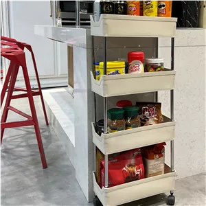 ترولی چهار طبقه مدیوم چرخدار برند متال هوم(سفید طوسی کرم موکا)
