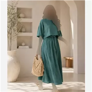شنل سارافون آنا شانتون کتان سایز 38 تا 46 سبز صدری سورمه ای نسکافه ای تیره روشن