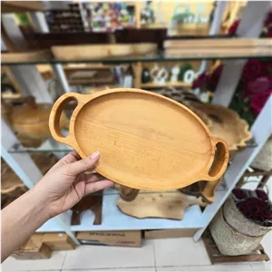 سینی بیضی چوب راش، دسته دار، سایز 38 در 20 سانتی متر (پس کرایه تیپاکس)