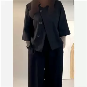 کت شلوار بابونه مازراتی درجه یک زنانه شیک کرمی مشکی سایز 36 تا 46