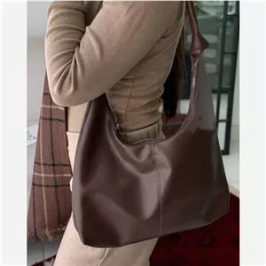 کیف بند گره ای چرم زنانه مشکی و موکا سایز 30 در 40 سانت