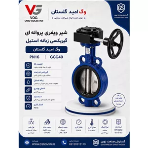 شیر ویفری پروانه ای گیربکسی زبانه استیل PN16 وگ امید گلستان