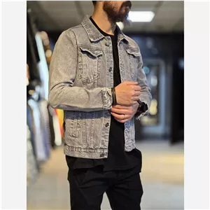 کت جین مردانه رنگ ذغالی پارچه ترک بدون کش و سنگین