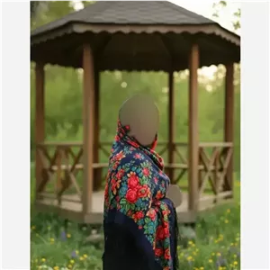 روسری ترکمنی اصل پشمی آبی برند Pavlovo Posad قواره 148 در 148 سانتیمتر
