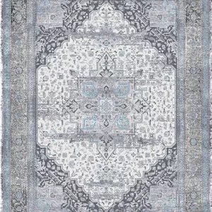 زیر سفره ای مخمل طرح سنتی آبی خاکستری کد tbt-f13075