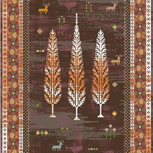 زیر سفره ای مخمل پورشه طرح سنتی قهوهای بژ فرمهر کد tbt-f13845