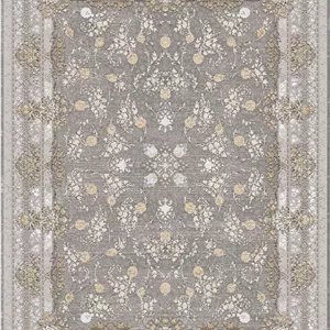 زیر سفره ای مخمل طرح گلدار کلاسیک سفید خاکستری کد tbt-f13072