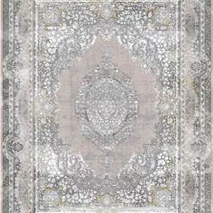 زیر سفره ای مخمل طرح ترنج سنتی دو لایه خاکستری فرمهر کد tbt-f13067