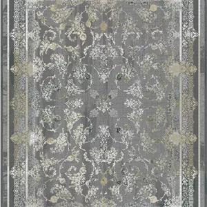 زیر سفره ای مخمل طرح نقش کلاسیک گلدار دو لایه خاکستری کد tbt-f13064