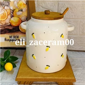 بانکه روغن جامد سرامیکی قاشق دار لیمو برجسته 