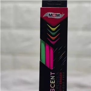 مداد مشکی پاککندار با بدنه فسفری (نئونی) برند MGM عمده 192 عددی در 4 رنگ شاد نوک HB با مغزی درجه یک