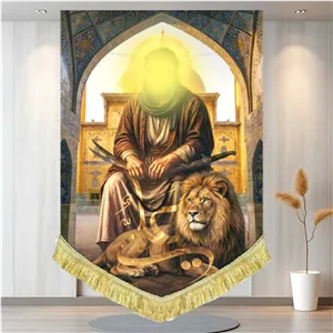 کتیبه مخمل عمودی تصویر حضرت علی در ایوان نجف