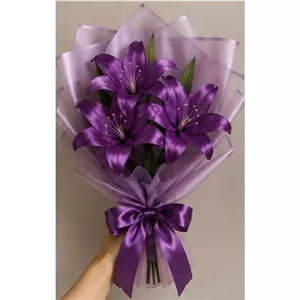دسته گل ترند لیلیوم روبانی