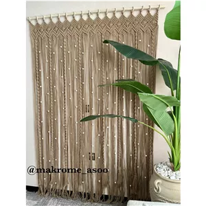 پرده مکرومه طرح لوزی رنگ نسکافخ ای ابعاد قابل تغییر کد سفارش451