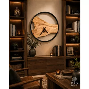 ساعت دیواری رستیک چوبی قطر 50 از جنس چوب گردو