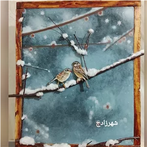 تابلو نقاشی گنجشکها ،میکس مدیا 