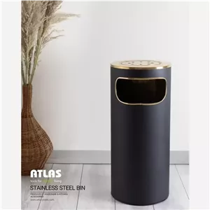 سطل استیل گرد جا سیگاری دار مشکی طلایی اطلس مدل هانیس