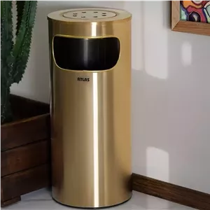 سطل استیل گرد جا سیگاری دار طلایی اطلس مدل هانیس