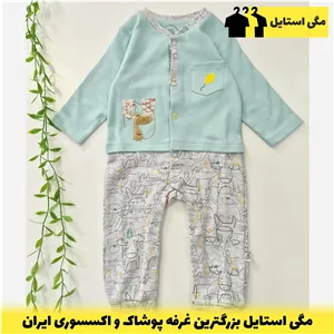سرهمی نوزادی نخ پنبه نیلی طرح گوزن-خرید از غرفه مگی استایل