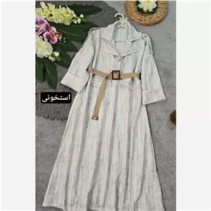 کفتان شانتون گازوئیلی کمربنددار فری سایز سفید سبز روشن