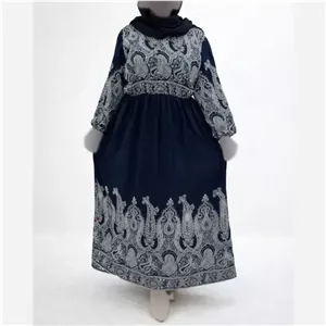 پیراهن نخی سایز بزرگ زنانه ترمه بلند چهارفصل آستیندار