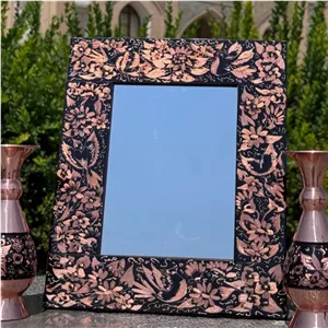 آینه مسی مدل الماس تراش طرح گل وبلبل