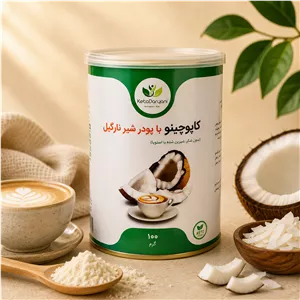کاپوچینو کتوژنیک با پودر شیر نارگیل 100 گرمی بدون قند و غیرلبنی