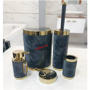 ست سرویس بهداشتی 5بتیس پارچه مدل کلاسیک چرم رنگ مشکی طلایی