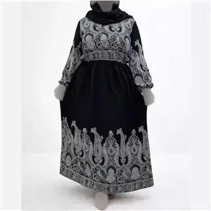 پیراهن نخی سایز بزرگ زنانه ترمه بلند چهارفصل آستیندار