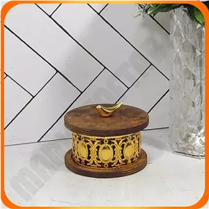 قندان گرد نگین کف چوبی درشت طلایی خاتم