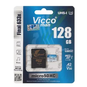 مموری کارت 128 گیگ VICCO MAN مخصوص ذخیره سازی اطلاعات گوشی و دوربین ثبت وقایع و استفاده روزمره