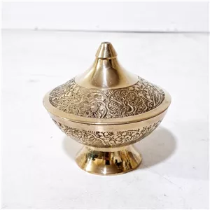 قندان برنجی هندی قطر 8 سانت با طرح طاووس