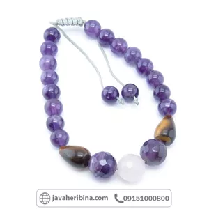 دستبند چند جواهر آمتیست و چشم ببر و رزکوارتز کد34252