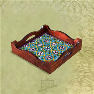 سینی چوبی (طرح R K25 22) – پذیرایی لاکچری، ضد آب، سنتی، تنقلات، سرو، رزینی