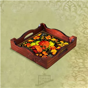 سینی چوبی (طرح R G9 22) – پذیرایی لاکچری، ضد آب، سنتی، تنقلات، سرو، رزینی
