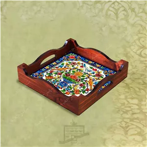 سینی چوبی (طرح R G12 22) – پذیرایی لاکچری، ضد آب، سنتی، تنقلات، سرو، رزینی