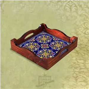 سینی چوبی (طرح R K24 22) – پذیرایی لاکچری، ضد آب، سنتی، تنقلات، سرو، رزینی